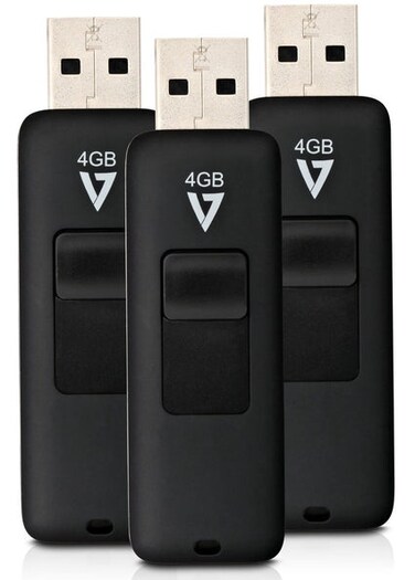 V7 USB 2.0 Flash Drive 4GB (3 Pack) - Black (International Version)