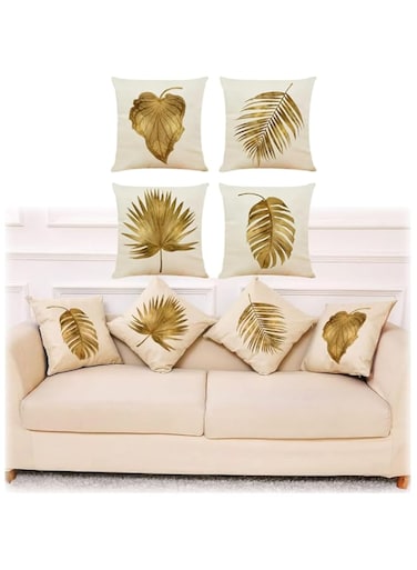 Azonee Cushion Covers - 4 Pcs 18x18 In Decorative Throw Pillow Covers. Soft Polyester Square Cushion Cases Art Floral Cotton Linen Pillowcase for Office/Home Sofa Pillows (Brown/Gold Leaves)