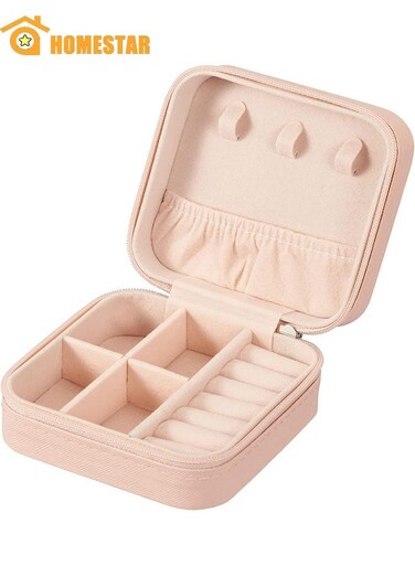 PU Leather Small Jewelry Box, Travel Portable Jewelry Case for Ring, Pendant, Earring, Necklace, Bracelet Organizer, Storage Box, Pink