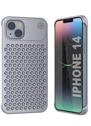 Compatible with iPhone 15 Plus Aluminum Alloy Heat Dissipation Phone Case Breathable Cooling Hollow Borderless Aromatherapy Case for Men Women Slim Shockproof Phone Cover, Titanium Silver