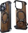 Metal Frameless Case for iPhone 15 Pro Max/15 Pro, [Natural Walnut Wood &amp; Aluminum Alloy] Shockproof Cover with Rotating Stand, Compatible with Mag Safe