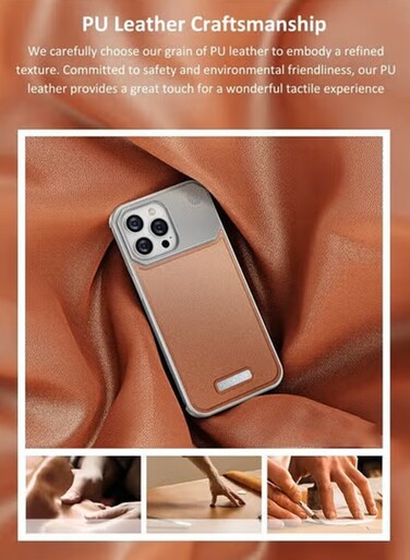 Phone Case Aviation Aluminum Alloy Leather Case for iPhone 15 Pro Max, Slim Fit Metal Case, Lightweight Top-Grain Leather Phone Case, Magsafe Compatible, Built-in Fragrance Diffuser, Titanium Silver