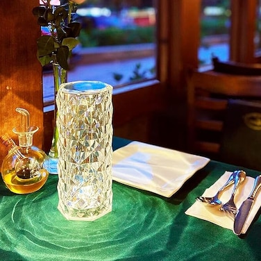 Compact Rechargeable Crystal Table Lamp &ndash; Portable Night Light with Soft Ambient LED Glow, Decorative Bedroom &amp; Living&nbsp;Room&nbsp;Accent