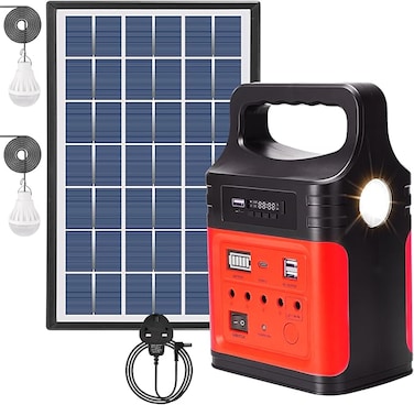 Solar Power Station with Solar Panel, 12V Portable Kit with LED Light, Bluetooth Music Player, FM Radio, USB Charging &amp; Lead-Acid Battery Support Multi-Function Solar Generator