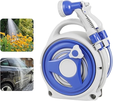 Portable Garden Hose Reel 15M, Heavy Duty Water Hose with Reel for Outdoor, Car Wash &amp; Gardening