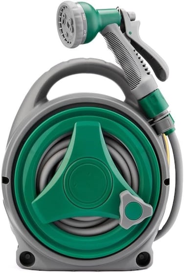 Garden Hose Reel 14M, Compact &amp; Portable Hose Pipe Reel with 8 Adjustable Spray Gun Nozzles, Manual Retractable Garden Water Hose Reel, Outdoor Flexible Hose Reel Set for Garden Patios and Balconies