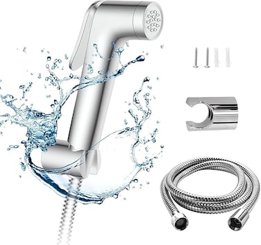 Shattaf Set, Bidet Sprayer for Toilet with 47inches Stainless Steel Bidet Hose, Wall Mounted Handheld Bathroom Spray for Personal Hygiene,&nbsp;Chrome