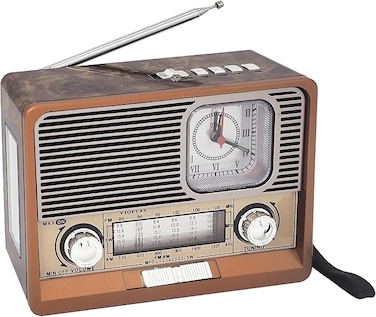 Radio Retro Vintage FM with Bluetooth Speaker, Portable Rechargeable Classic Radio, USB, TF, AUX Support, Built-in Clock &amp; Flashlight for Home&nbsp;&amp;&nbsp;Outdoor