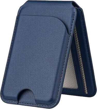 MagSafe Leather Wallet Card Holder, Strong Magnetic Grip, Slim PU Leather Case Fits 2 Cards, Compatible with iPhone MagSafe