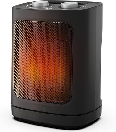 1800W Mini Ceramic Fan Heater -Automatic Oscillation, 2 Heat Settings and Fan Only Mode, Black