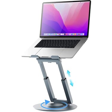 Laptop Stand, Aluminum Laptop Stand for Desk Ergonomic Sitting/Standing Laptop Riser with 360&deg; Rotating Base, Foldable Laptop Holder Adjustable Height Up To 18.9" (Grey)