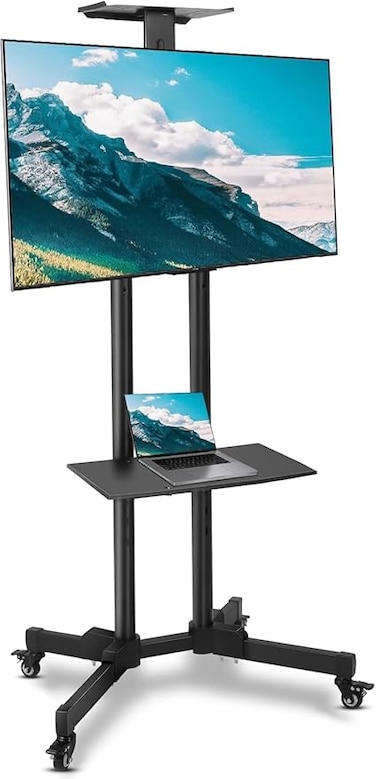TV Stand Rolling TV Cart for 32-65 Inch, Height Adjustable Floor TV Stand, Lockable Wheels Removable Shelf for LCD LED 4K Flat Curved TV,110 lbs, Max VESA 600x400mm, 180x76x56cm, Black