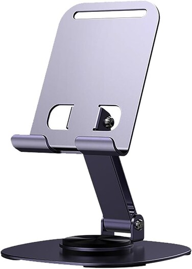 Mobile Phone Stand 360&deg; Rotating Adjustable Holder for Desk, Foldable Metal Phone Mount Compatible with iPhone 16 15 14, Samsung, Huawei &amp; All&nbsp;Smartphones