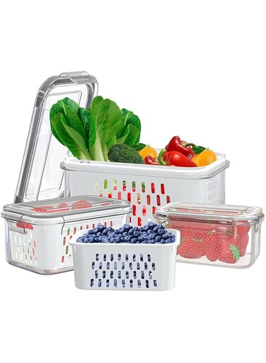 YHOME Fruit Storage Containers for Fridge， 3Pack Fridge Organizers and Storage With Strainer，Vegetable Fruit Container Refrigerator Organizer Bins Keep Fresher