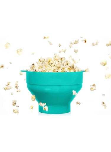 Bolivia's Silicone Popcorn Maker, Popcorn Popper Bowl with BPA Free, Collapsible Silicone Popcorn Maker with Handles and Lid, Microwave Collapsible Bowl for Dishwasher Safe (Blue)