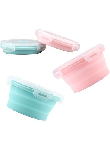 LUTER 2 Pieces Collapsible Dog Bowls Silicone Food Water Travel Bowl with Lids Portable Expandable Pet Feeding Watering Cup Dish for Walking Kennels Camping 350ml (12x12x3cm) (Pink &amp; Blue)