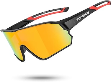 ROCKBROS Polarized Sunglasses for Men Women UV Protection Cycling Sunglasses (Black Red), One Size