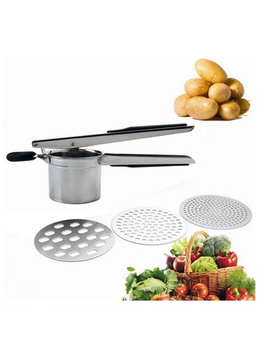 Potato Ricer and Masher with 3 Interchangable Discs Multifunction Fruit Masher Kitchen Supplies Stainless Steel Food Mashers