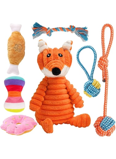 DKundZH 7 Pack Dog Toys, Dog Squeaky Toys, Puppy Toys for Teething Small Dogs, Stuffed Plush Dog Toys, Ropes for Medium to Large Dogs