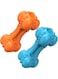 SCHITEC Two Squeaky Dog Chew Toy for Aggressive Chewers Large Breed, Tough Indestructible Rubber Bone with Toothbrush for Big Medium Dogs Teeth Cleaning, Blue and Orange