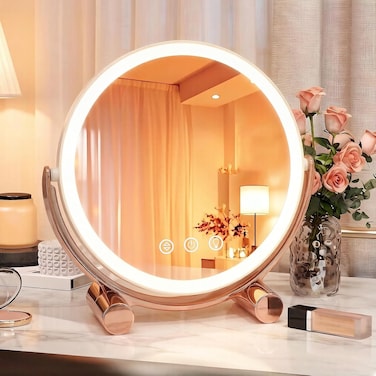 Round Professional LED Makeup Mirror Touch-sensitive dimming, 360&deg; rotation, memory function, and a stable metal base Bedrooms, Bathrooms, and dressing tables