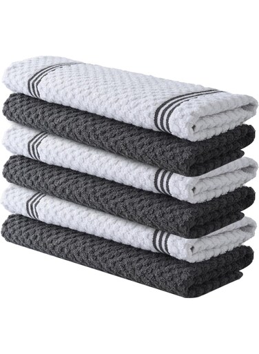 Kitchen Towels &acirc;&euro;&ldquo; Pack of 6, 100% Cotton 40cm x 70cm Absorbent Dish Towels - 425 GSM Tea Towel, Kitchen Dishcloth Towels- Grey Dish Cloth for Household Cleaning