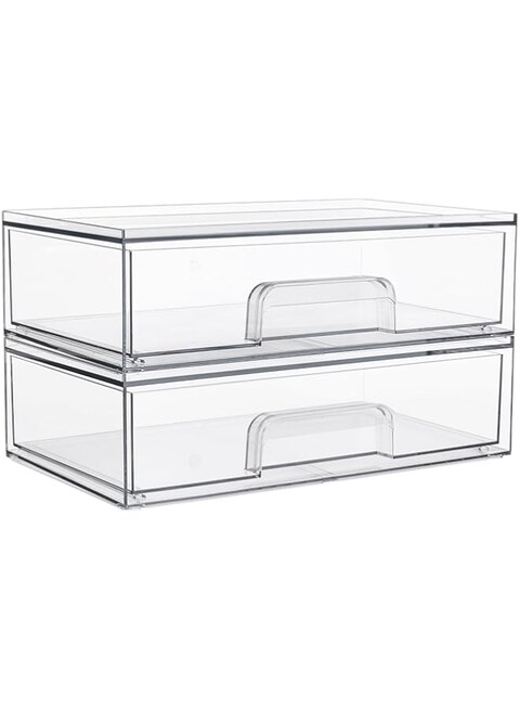 12.1&#39;&#39;W Clear Stackable Storage Drawers,2 Pack Acrylic Plastic Organizers Bins for Makeup Palettes, Cosmetics, and Beauty Supplies,Ideal for Vanity, Bathroom,Cabinet,Desk Organization