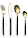 Flatware Cutlery Set, Royal 4 Piece Matte Black Gold Stainless Steel Tableware Sets for 1 Including Forks Spoons Knives, Camping Silverware Travel Utensils Set Cutlery