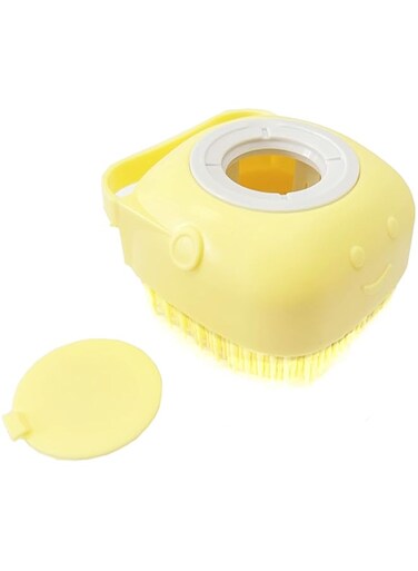 Junvena Silicone Body Scrubber Bath Brush with Shampoo or Shower Gel Dispenser Reusable Super Soft Gentle baby shampoo Brush Massage Cleaning Shower Brush for Men Women Kids (Yellow)