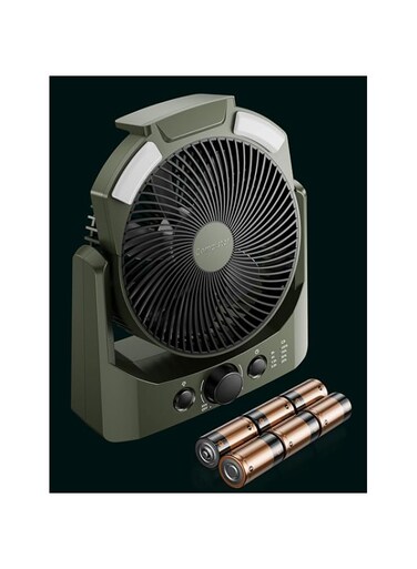 D-cell Battery Operated Camping Fan,8.5 Inch, Quiet USB Desk Fan with 4 Levels LED Lantern, SOS Light, Portable Outdoor Table Fans with Timer, 180&deg;Rotation,Stepless Control, Handle, for Hurricane