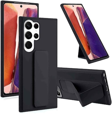 Samsung Galaxy S25 Ultra Case Cover Magnetic Car Mount Kickstand &amp; Holder, Premium Silicone Vertical &amp; Horizontal Hand Strap and Grip with Multi Stand Case for Samsung Galaxy S25 Ultra 5G Black