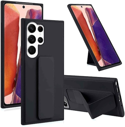 Samsung Galaxy S25 Ultra Case Cover Magnetic Car Mount Kickstand &amp; Holder, Premium Silicone Vertical &amp; Horizontal Hand Strap and Grip with Multi Stand Case for Samsung Galaxy S25 Ultra 5G Black