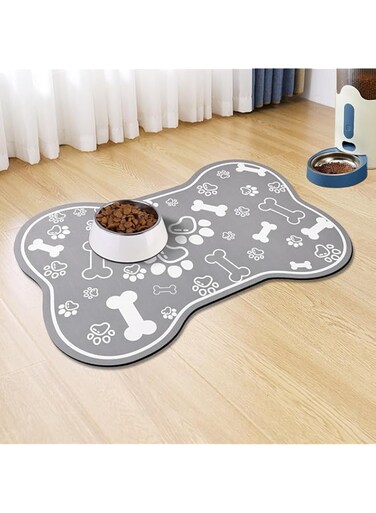 Dog Cat Food Mat, Rapid Absorbent Pet Feeding Mat, Bone Shaped Dog Placemat with Rubber Backing, No Stains Dog Cat Food Mats for Indoor Use, Pet Accessories, 30"x50", Grey