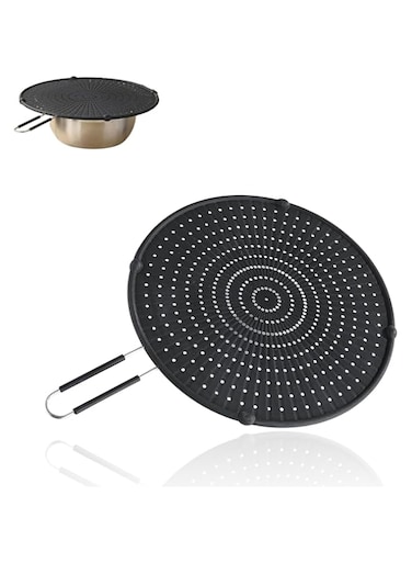 Silicone Splatter Screen for Frying Pan, Heat-Resistant 13-inch Black Splatter Guard - Dishwasher Safe