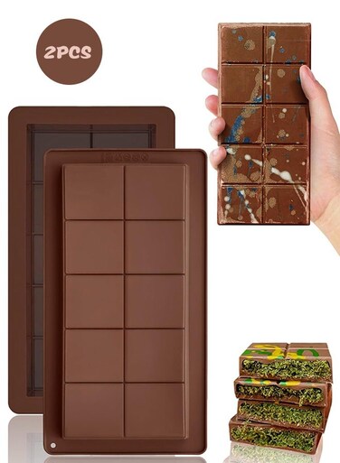 Pack Deep Chocolate Bar Molds , Deep Large and Thick Silicone Chocolate Bar Molds for Stuffed Bar, Big Chocolate Candy Bar Mold for Filling Knafeh Pistachio Chocolate Bar