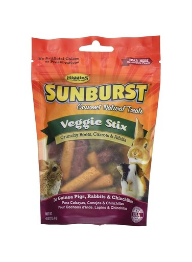 Higgins 3 Pack of Sunburst Veggie Stix, 4 Ounces Each, Gourmet Natural Treats for Guinea Pigs Rabbits and Chinchillas