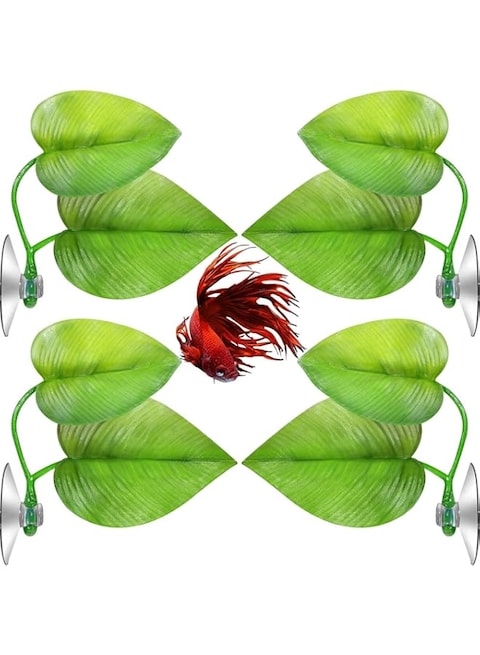 ELECDON 4 PCS Betta Bed Leaf Hammock for Betta Fish, Lightweight and Realistic Resting Spot, For Fish Leaf Pad, Ornamental Artificial Leaf Bed Aquarium Accessories, Fish Tank Decoration (Double Leaf)