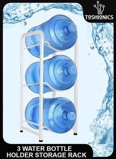 3 Tier Reinforced Carbon 3 Bottles Storage Rack Steel Heavy Duty 5 Gallon Water Cane Jug Holder Cooler Organizer Shelf For Home Kitchen Office Garages Restaurant Gym Stand Shelves