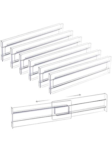Tazweeq 6 Pack Drawer Divider Organizer, Adjustable Expandable Plastic Dividers, Drawer Dividers for Dresser Organizer, Bedroom Clothing, Office Storage, Clear