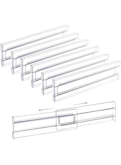 Tazweeq 6 Pack Drawer Divider Organizer, Adjustable Expandable Plastic Dividers, Drawer Dividers for Dresser Organizer, Bedroom Clothing, Office Storage, Clear