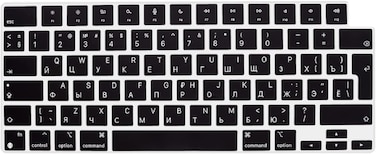 EU/UK Layout Russian Language Silicone Keyboard Cover Compatible with MacBook New Air 13.6" &amp; 15.3" M3/M2 &amp; MacBook New Pro 14.2" &amp; 16.2" M4/M3/M2/M1 Release 2024/2023/2022/2021" Black