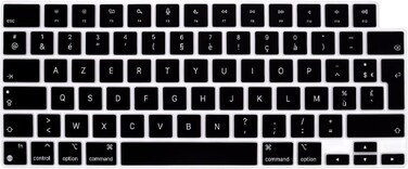 EU/UK Layout French (AZERTY) Language Silicone Keyboard Cover Compatible with MacBook New Air 13.6" &amp; 15.3" M3/M2 &amp; MacBook New Pro 14.2" &amp; 16.2" M4/M3/M2/M1 Release 2024/2023/2022/2021" Black