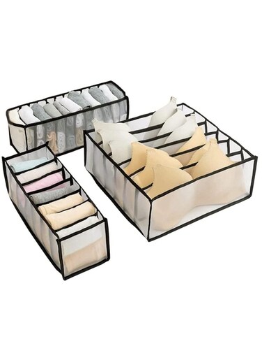 Foldable Storage Boxes Bra Underwear Closet Organizer Foldable Container Case Drawer Divider for Necktie Bra Sock Underwear Organizer Home Closet Organizer Boxes Storage (3PCS Black)