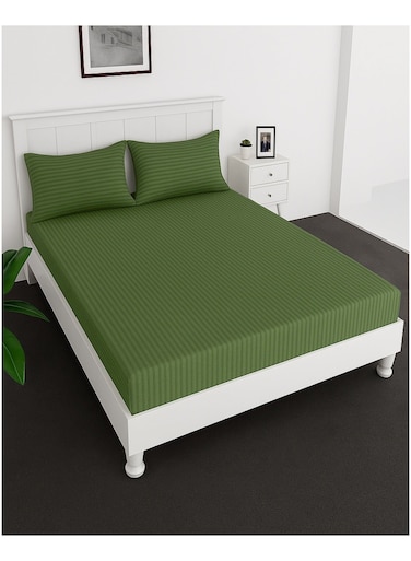 Deep Fitted Bed Sheet +2Pcs Pillow Covers, King/Queen/Double/Single Sizes, Color Olive, Depth 30cm