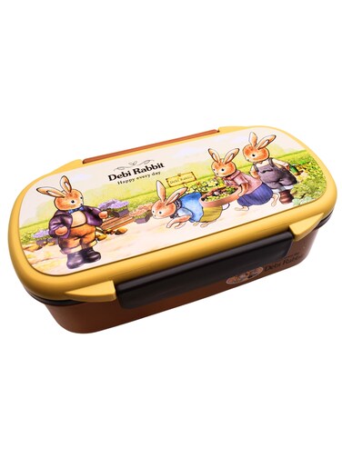 Twisoo Rectangular Kids Lunch Box Rabbit Bento Lunch Box 900ml - Food Grade PP, BPA-Free, 2-Compartment Leakproof &amp; Spillproof Design with Clip Lock and Spoon (Brown)