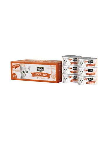 Kit Cat Deboned Chicken &amp; Beef Toppers 6x50g &ndash; Grain-Free Wet Cat Treats with Omega-3 &amp; Taurine