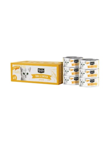 Kit Cat Deboned Tuna &amp; Chicken Toppers 6x50g &ndash; Grain-Free Wet Cat Treats with Omega-3 &amp; Taurine