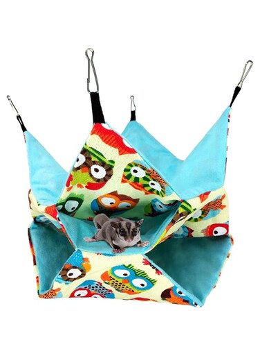McFeddy Small Animal Hammock Pet Cage Accessories Hamster Swing Bed Siesta Bag 3-Layer Sugar Glider Hammock Rats Ferret Squirrel Guinea Pig Hiding Place Warm Bed (Owl Pattern)