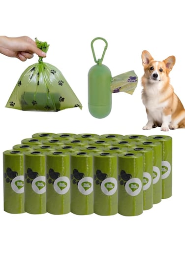 Quench 24 Rolls of Poop Bags, 360 Pieces, Waste Bags with Clip and Dispenser, 100% Leak Proof, Durable and Strong, Biodegradable