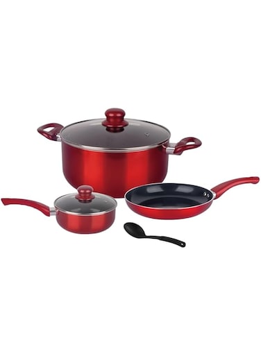 BLACKSTONE Professional Non-Stick 6 Pcs Cookware Set AR060 - Fry Pan   Sauce Pan With Glass Lid   Cooking Pot with Glass Lid   1 Plastic Spoon